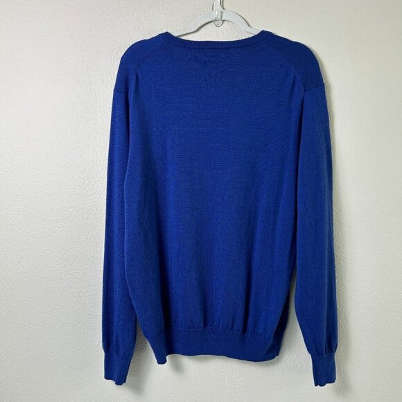 Jos A Bank Travelers Collection Sweater Size XL Blue Merino Wool V Neck Pullover - Picture 4 of 11
